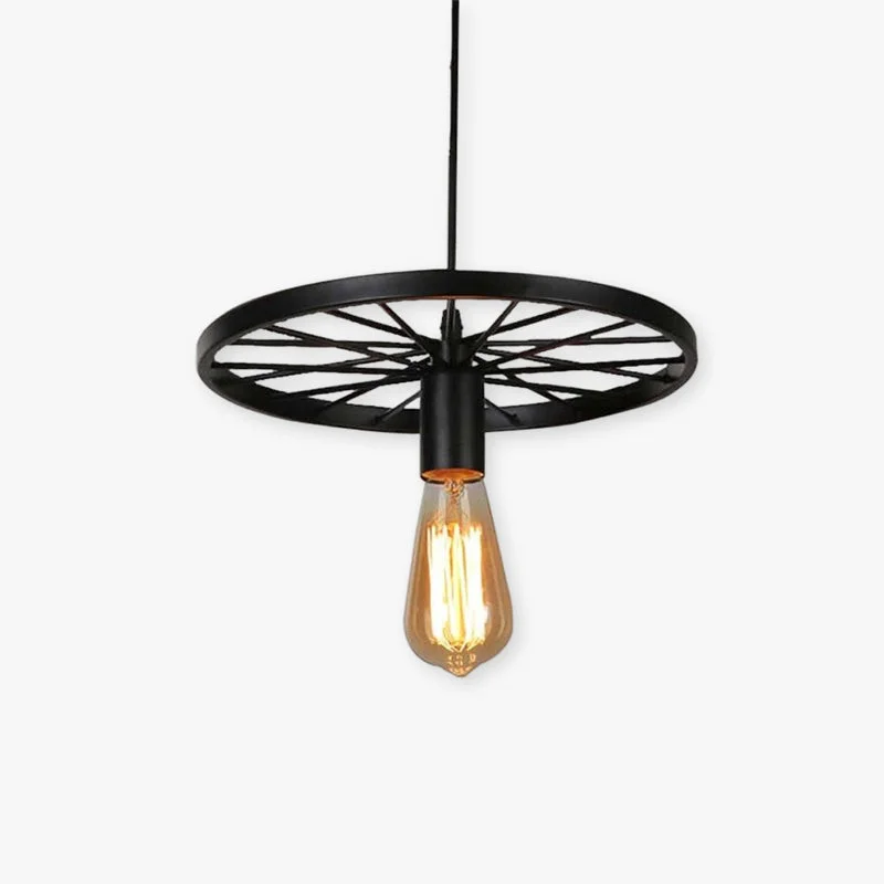 Flexible Alessio Retro Industrial Wagon Wheel Metal Pendant Light Black Rust Lightweight