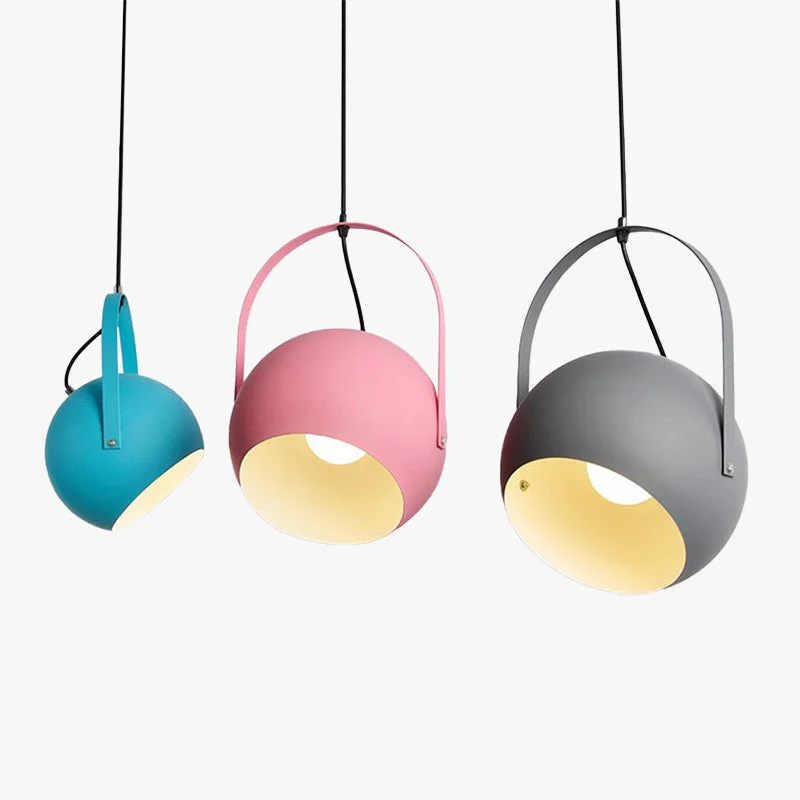 Excellent Morandi Colorful Art Deco Pendant Light Spherical Metal Bedroom Smooth