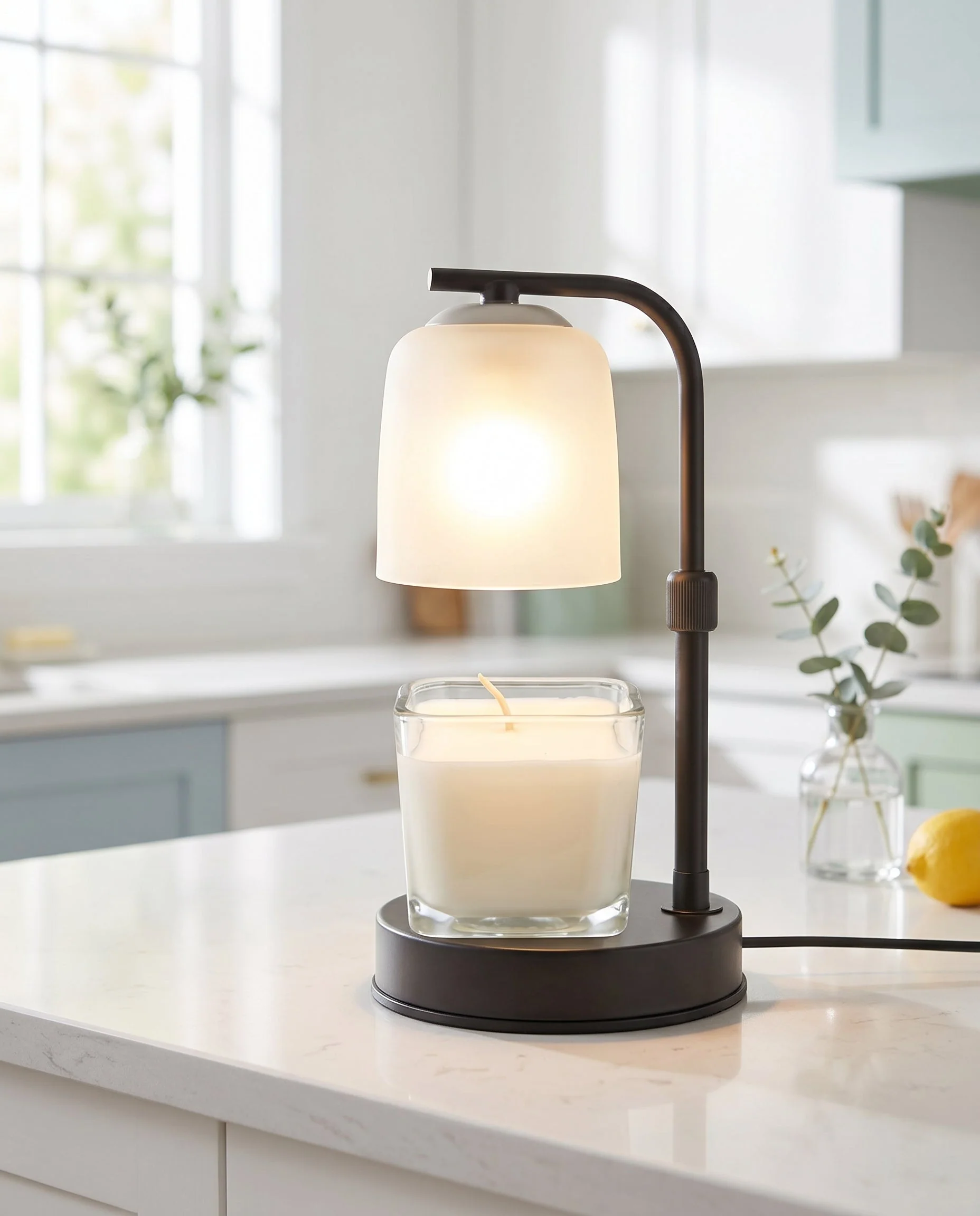 Consistent Black Metal Base with Frosted Glass - Candle Warmer Lamp Relaxed