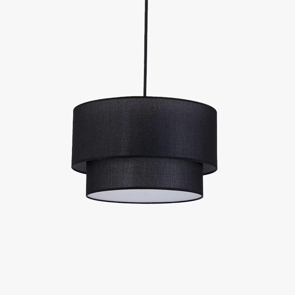 Verified Renée Modern Dual Drum Fabric Pendant Light Black White Flaxen Quality
