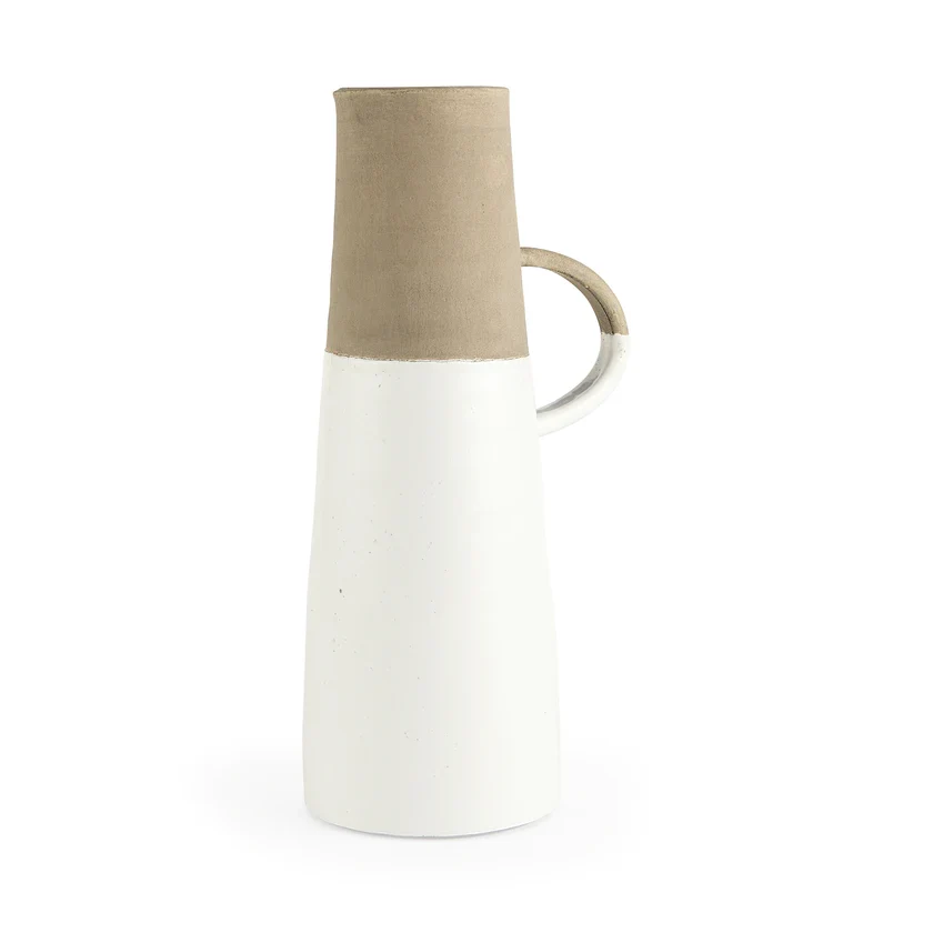 Stylish Garand Large 18.8H Two-toned White Natural Ceramic Jug Advanced
