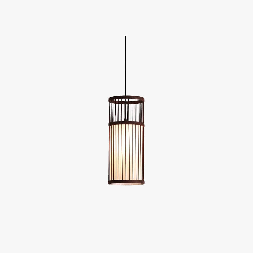 Sustainable Ozawa Weave Cylinder Pendant Light Coffee Wood Metal Bamboo Responsible