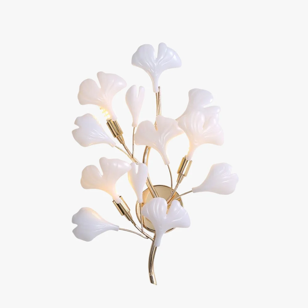 Functional Ophelia Decorative Flower Ceramic Metal Wall Lamp White Gold Bedroom Modern