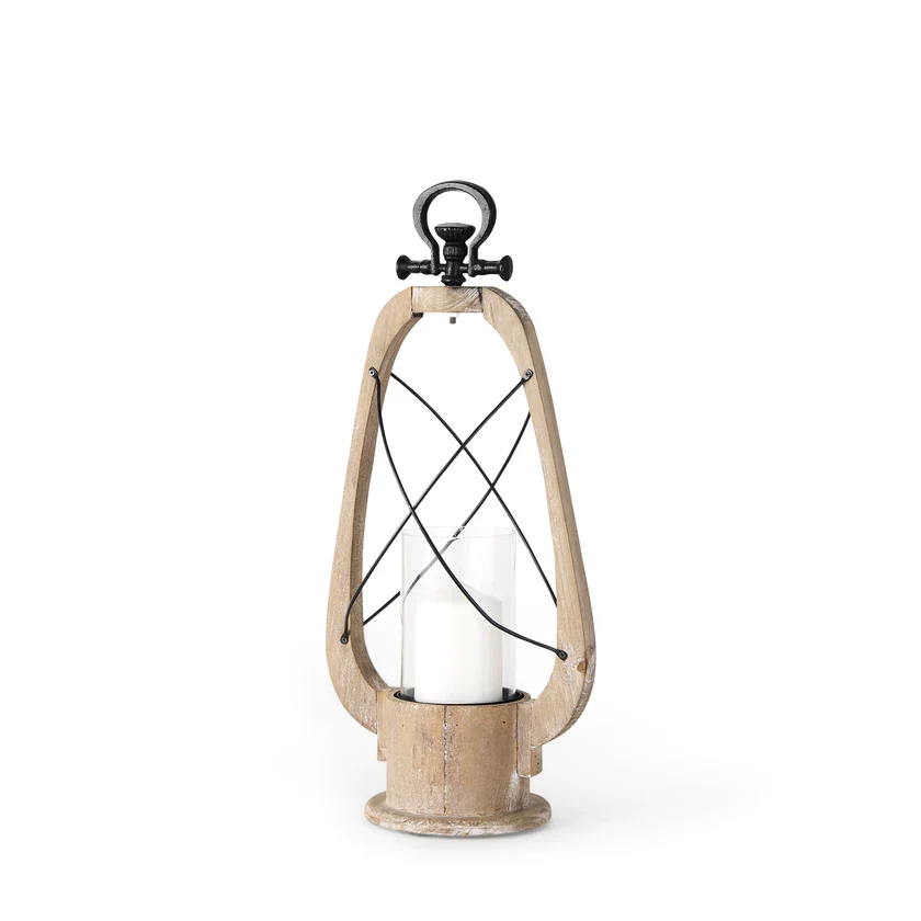 Refined Zain I Small Brown Wooden Vintage Inspired Candle Holder Lantern Premium