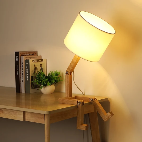 Unique Robot Shape Wooden Table Lamp High-Performance
