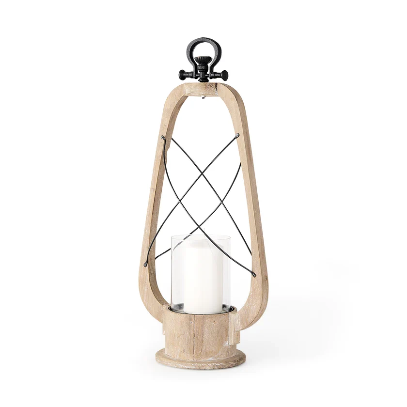 Stylish Zain II Large Brown Wooden Vintage Inspired Candle Holder Lantern Functional