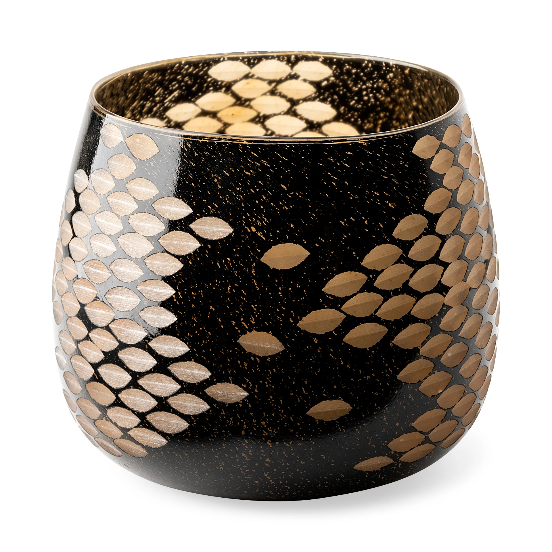 Elegant Mojave Large Black and Gold Detail Glass Vase Enhanced