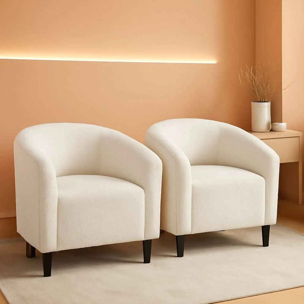 Prestigious Ivory Barrel Chairs Boucle Living Room Duo Two Piece Set Proven