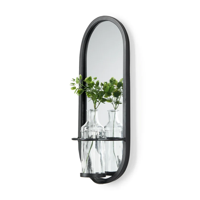 Lightweight Katherine Wall Mounted Mirror w Glass Bottle for Botanicals or Floral Fashionable