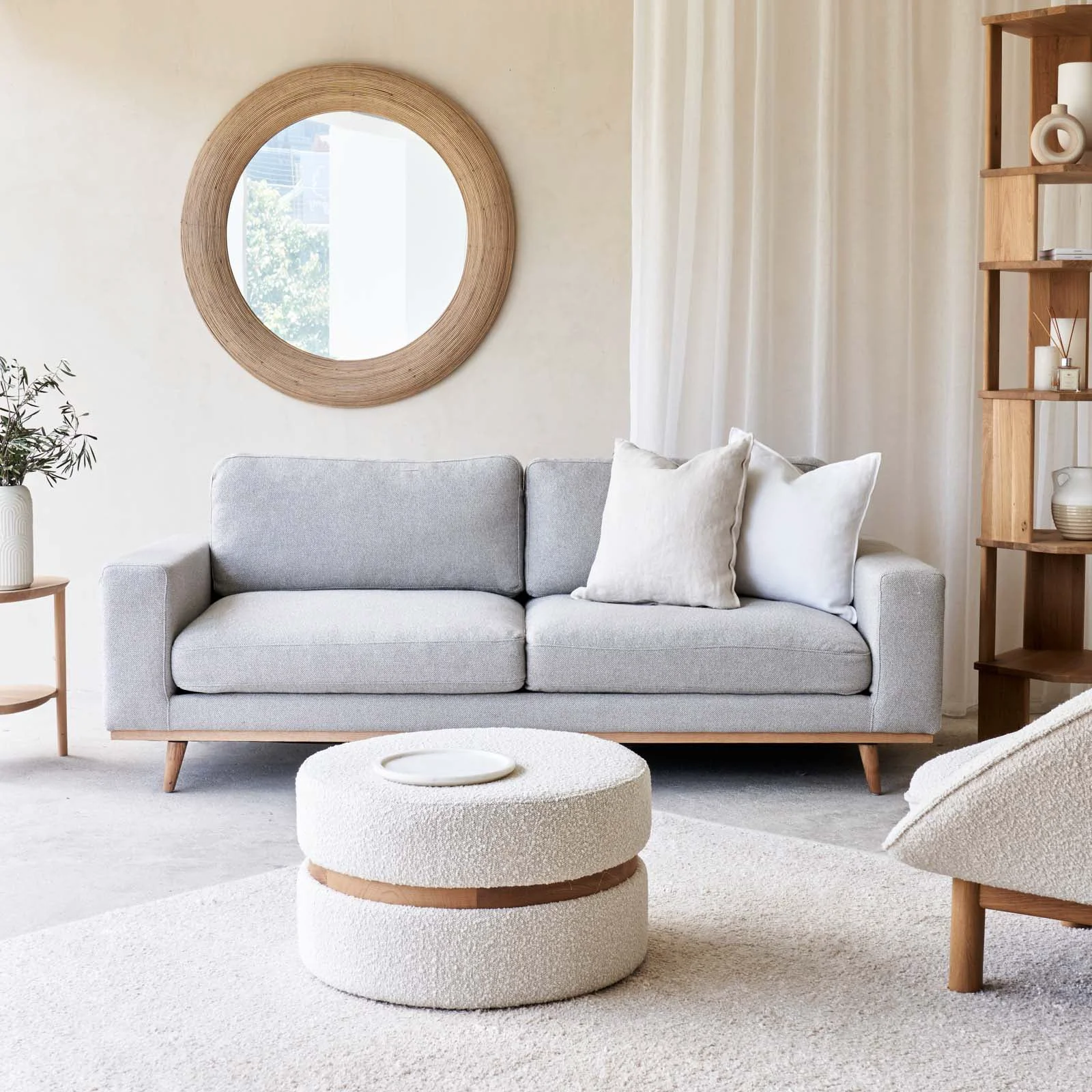 Safe James Fabric Sofa 3 Seater - Stone 215cm Contemporary