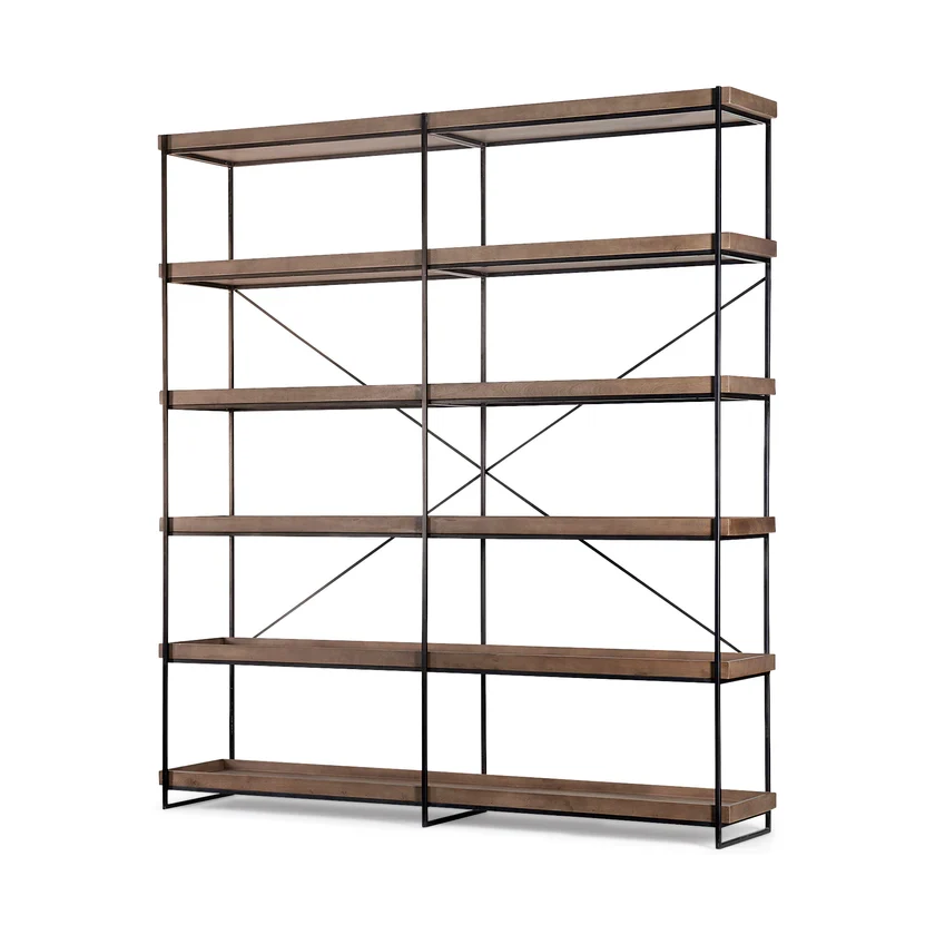 Enhanced Trey IV 80L x 16W x 87.5H Medium Brown Wood and Iron Five Tray Shelf Shelving Unit Original