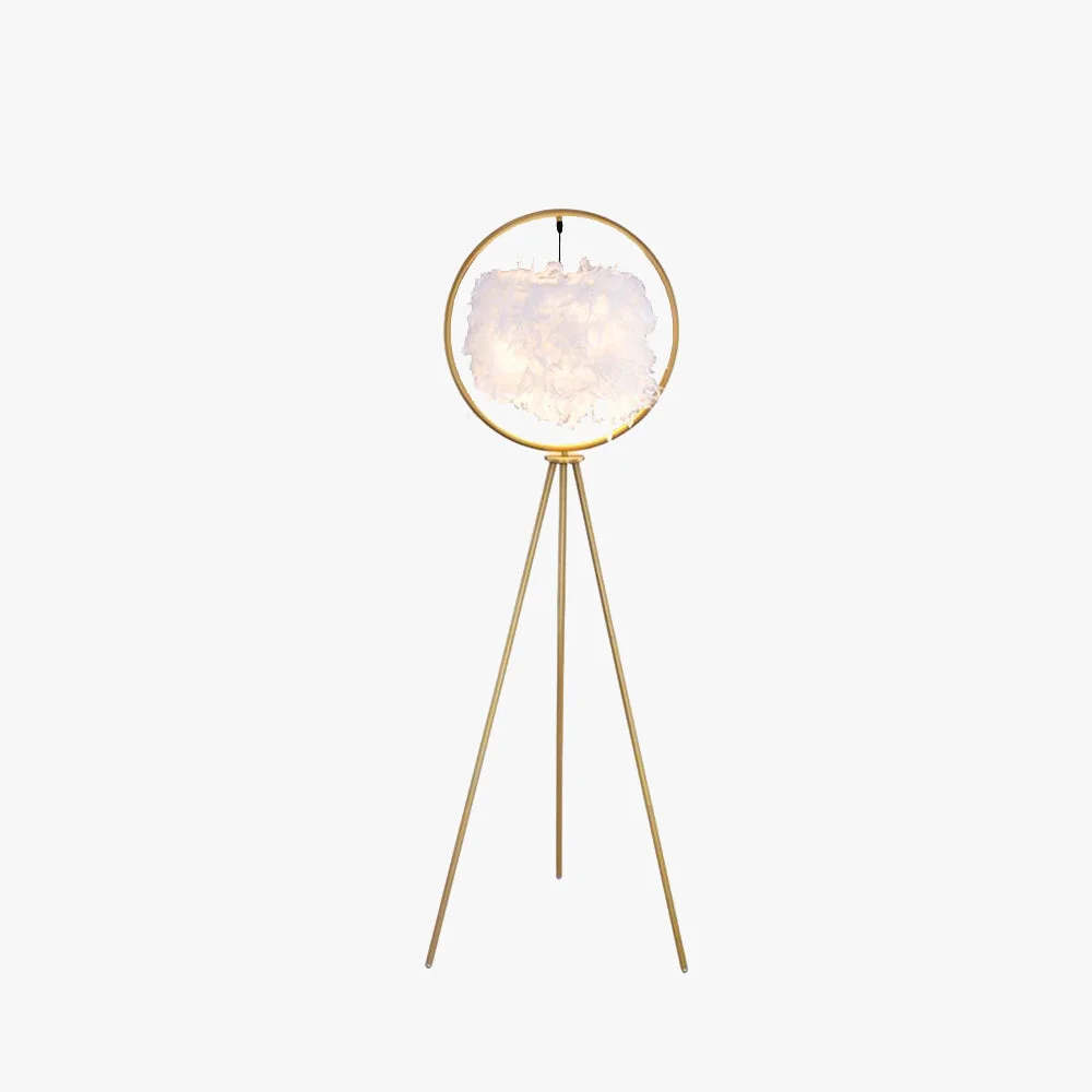 Prestigious O'Moore Elegant Feather Ring Tripod Floor Lamp Black Gold First-Class