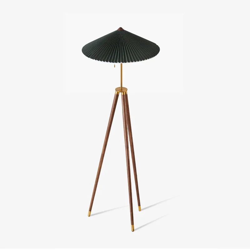 Excellent Ozawa Modern Pleated Tripod Wood Fabric Floor Lamp Comfortable