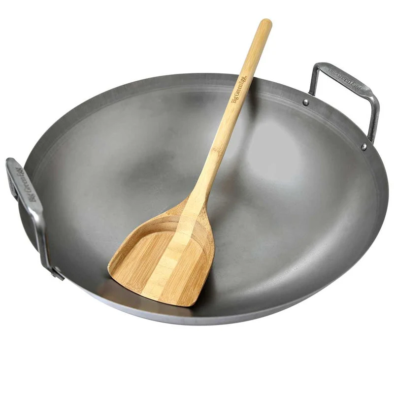 Easy-to-Use Big Green Egg Carbon Steel Grill Wok w Bamboo Spatula Relaxed