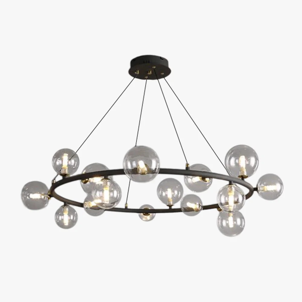 Elegant Valentina Modern Glass Globe Ring Chandelier Gold Black High-End