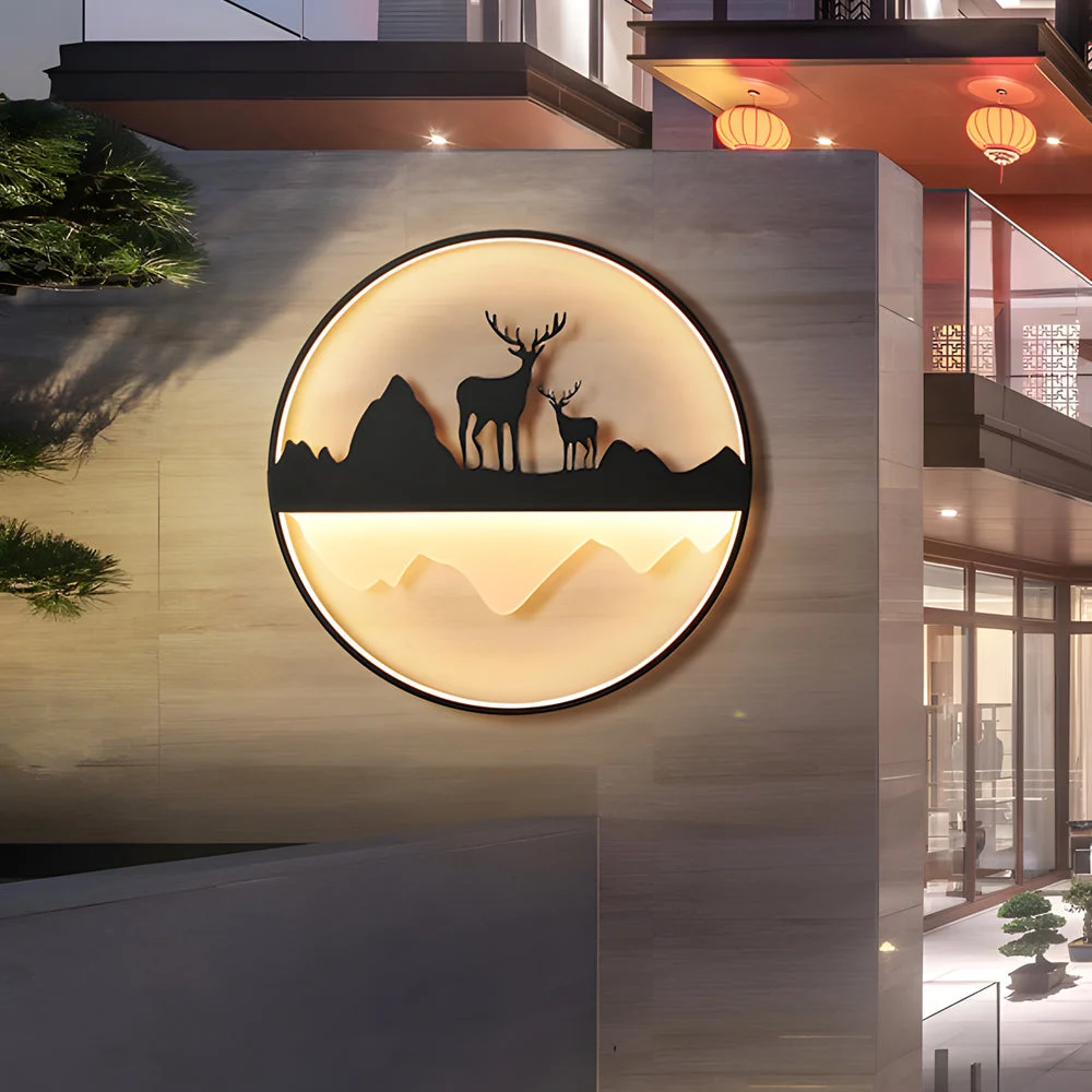 Modern Round Mountain Scenery Silhouette Dimmable with Remote Outdoor Wall Lights High-Performance