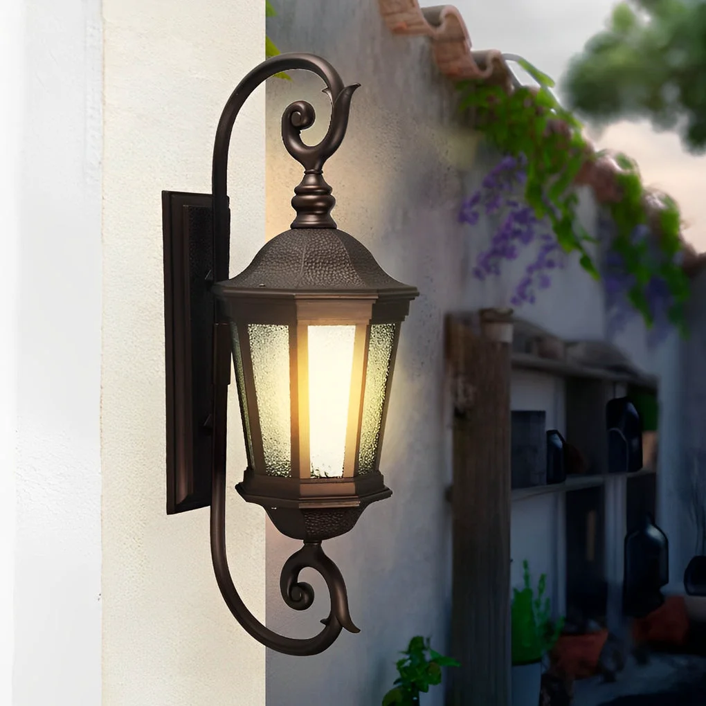Refined Waterproof Retro Aluminum Glass Shade European Style Outdoor Wall Lights Authentic