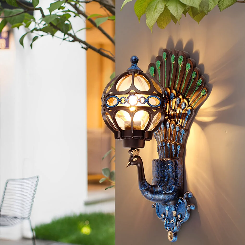 Convenient Waterproof Retro Peacocks Aluminum European Style Outdoor Wall Light Consistent