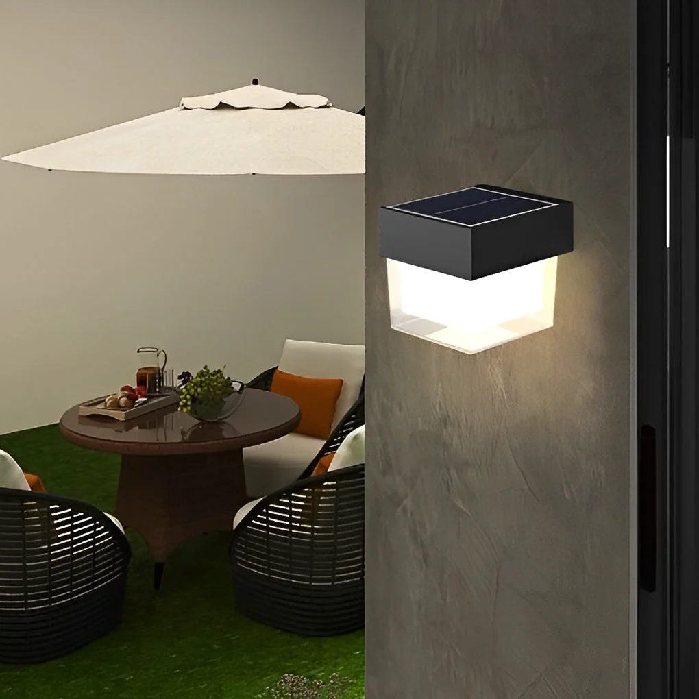 Convenient Square Round Waterproof LED Black Minimalist Solar Outdoor Wall Lights Classic
