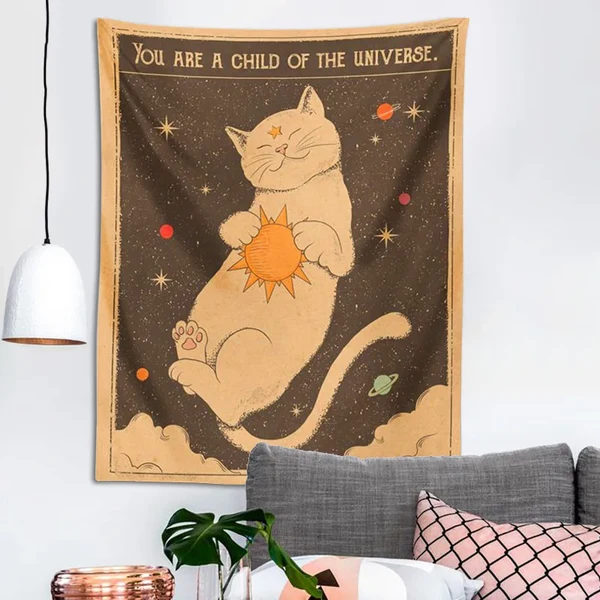 Minimalist Cat Tapestry Wall Hanging Optimized