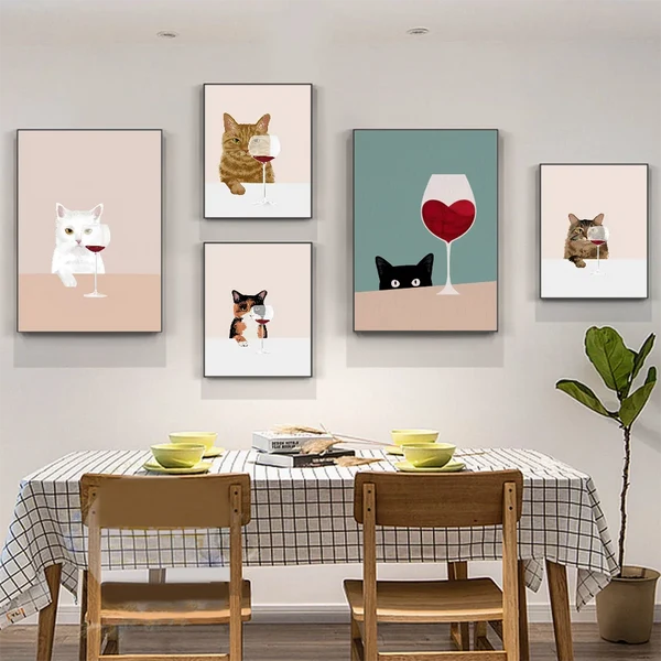 Elegant Wine Connoisseur Cat Canvas Art Genuine
