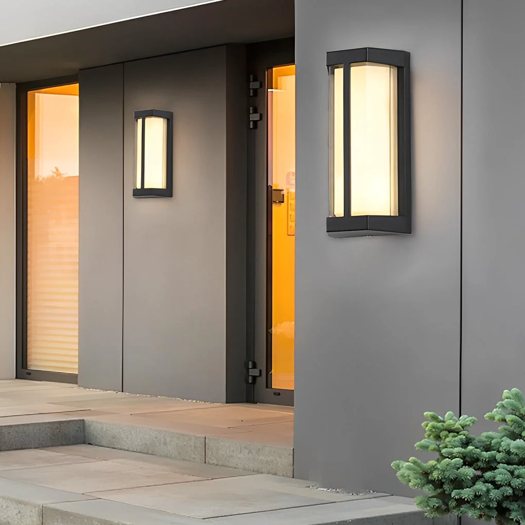 Stylish Waterproof Double Acrylic Shade LED Black Modern Outdoor Wall Lights Natural