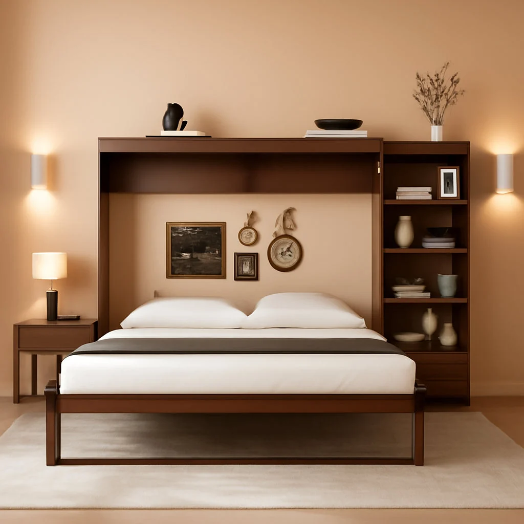 Recyclable Queen Horizontal Murphy Bed With Desk Walnut Finish Certified