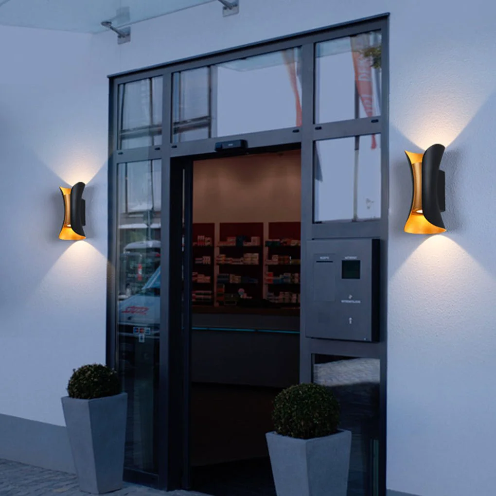 Green Curved LED Up and Down Lighting Waterproof Modern Outdoor Wall Lights Minimalist