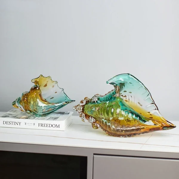 Sophisticated Modern Glass Conch Shell Sculpture Carefully Designed