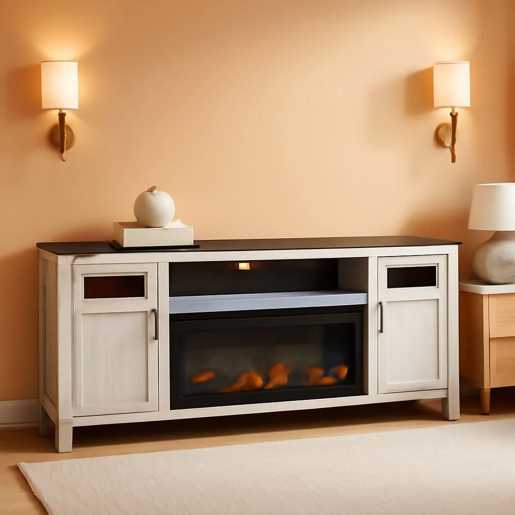 Lightweight Darborn 88 Inch TV Stand Light Gray Dark Brown Electric Fire place Versatile