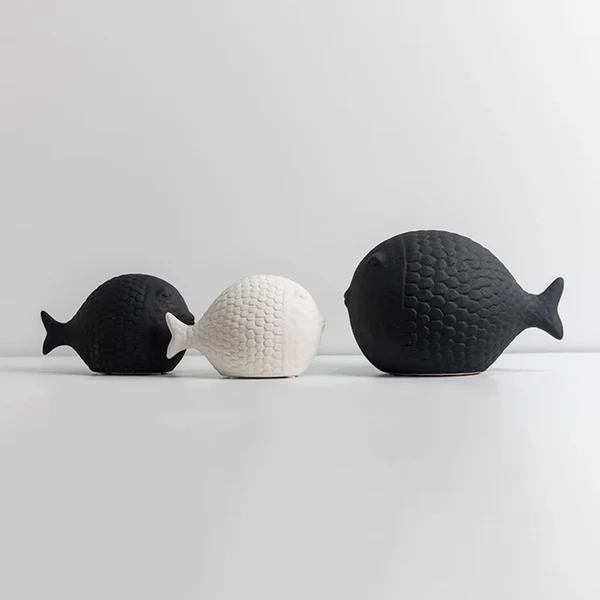Original Black and White Ceramic Fish Sculpture High-Grade