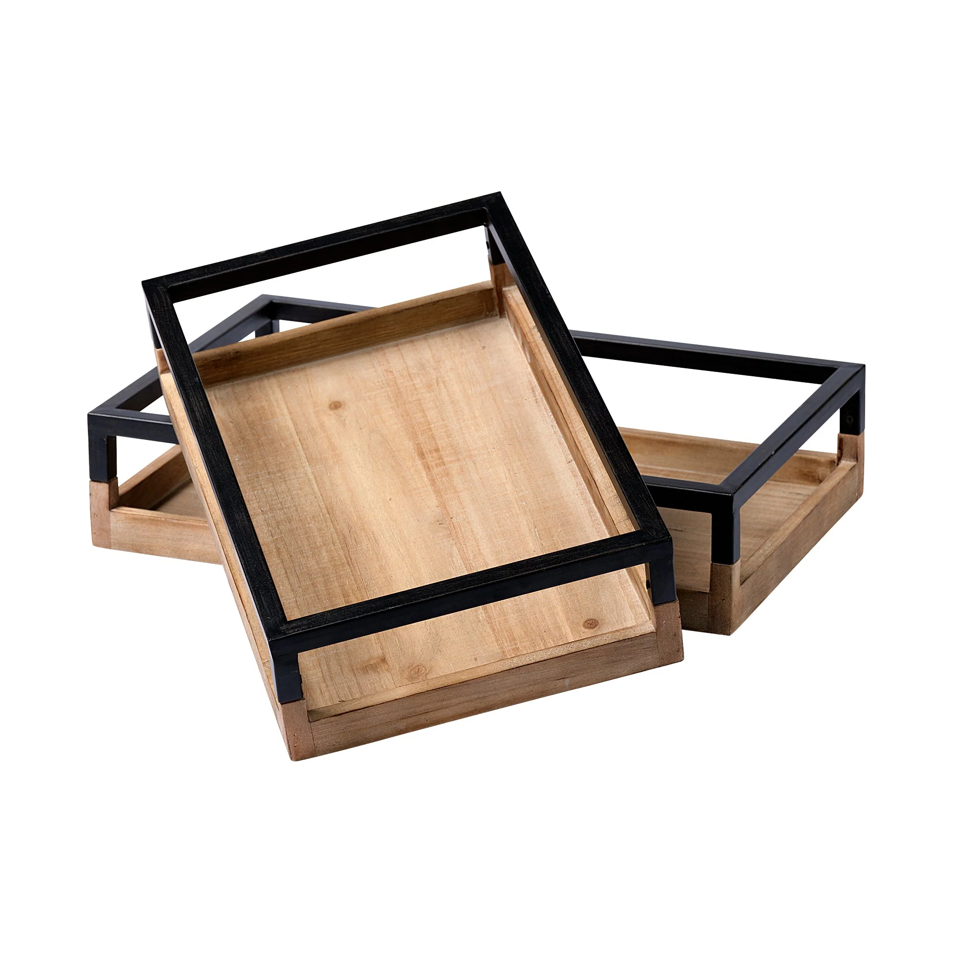 Efficient Ross Natural Wood W Black Metal Nesting Tray Selected