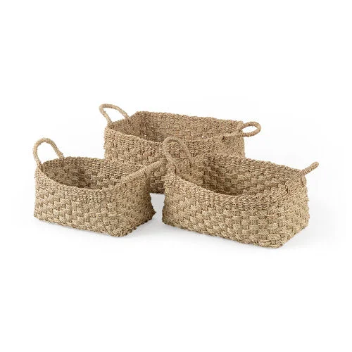 Green Emra Light Brown Seagrass Rectangular Basket W Handles Dependable