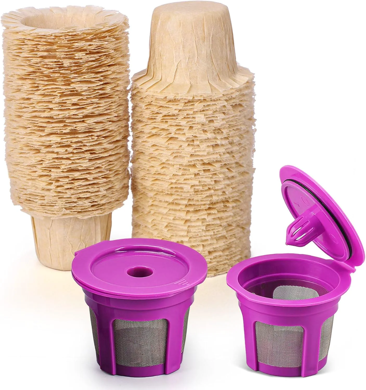 Reliable 100 Count Natural Disposable Paper Coffee Filters with 2 Reusable K Cups Compatible with Keurig Brewers Single Serve 1.0 and 2.0 Carefully Designed