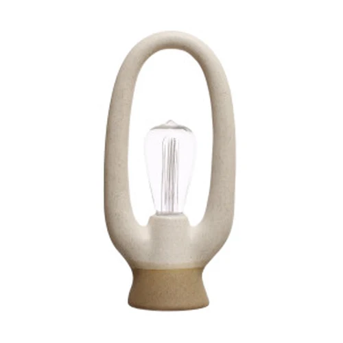 Practical Stoneware LED Table Lamp Reactive Glaze White Brown Soft