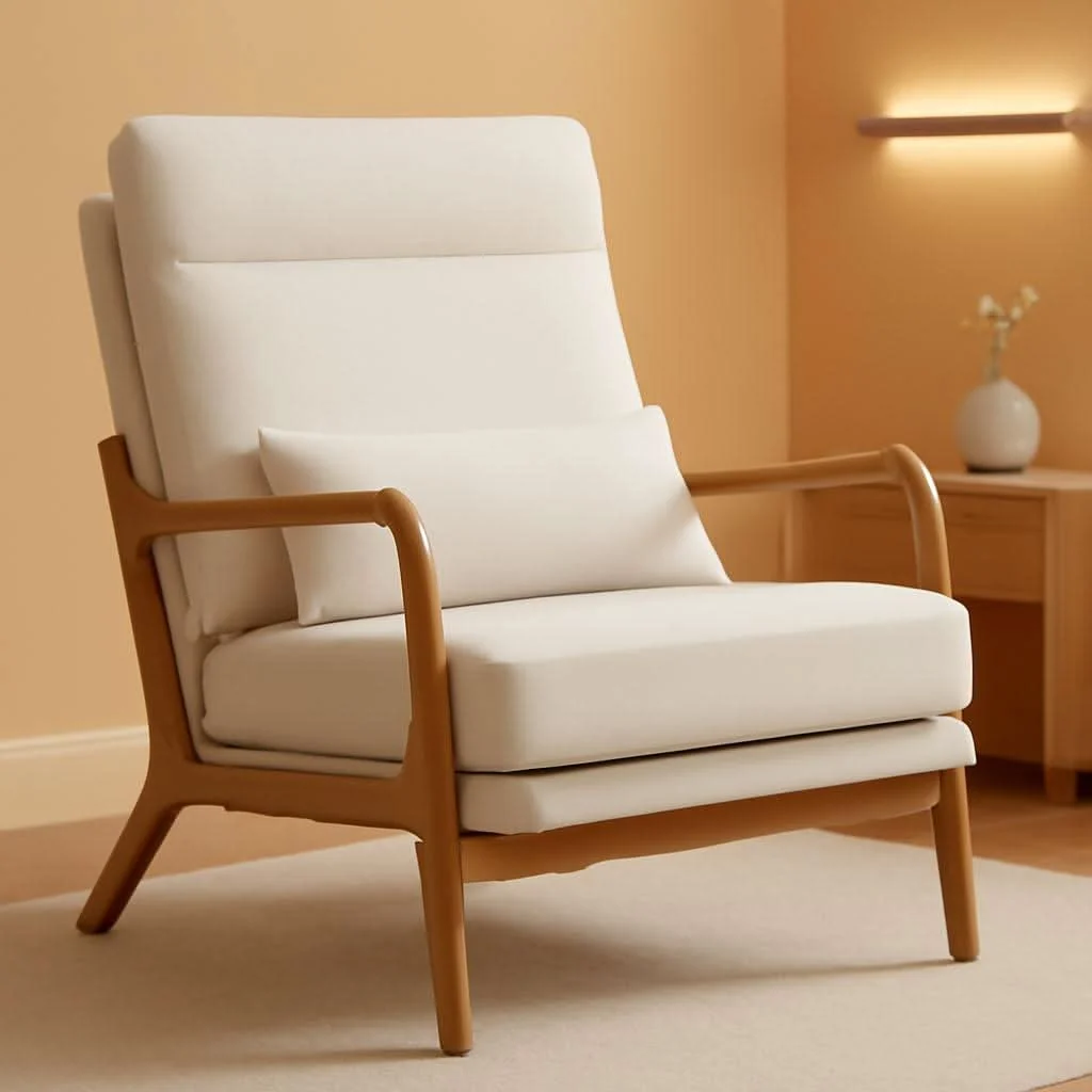 Eco-Friendly High Back Mid Century Linen Accent Chair For Living Room Crafted