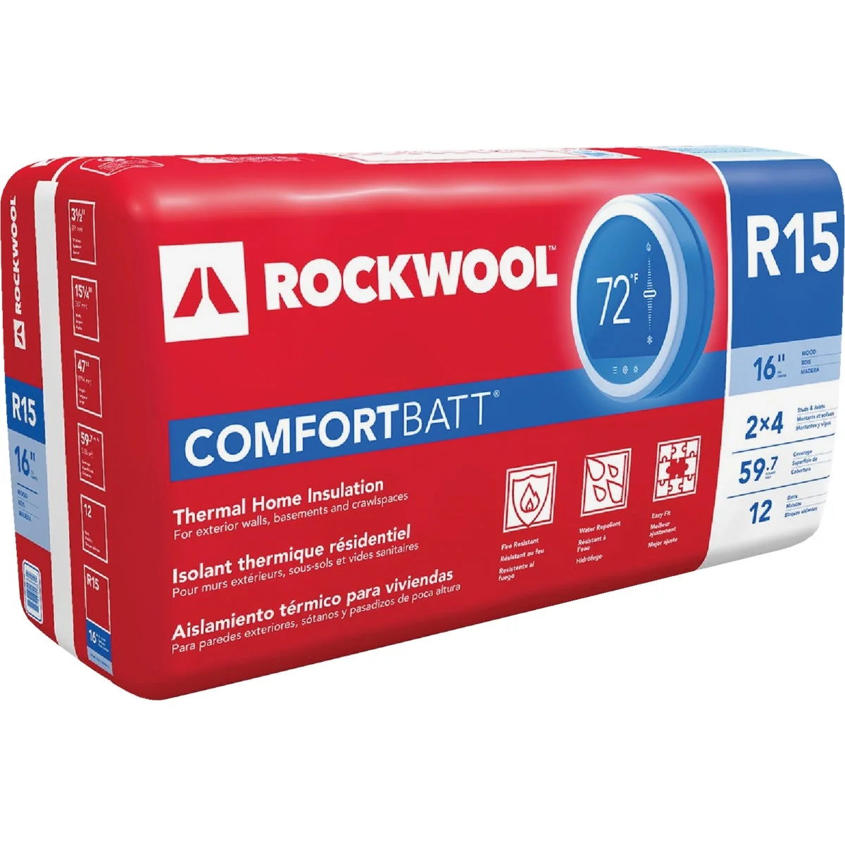 Safe Rockwool Comfortbatt R-15 16 In. x 47 In. Stone Wool Insulation 12-Pack Sustainable