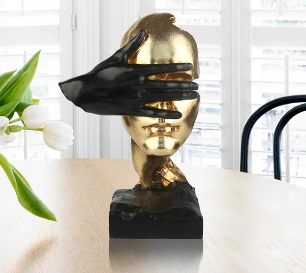 Practical Abstract Gold and Black Face Sculpture Recyclable