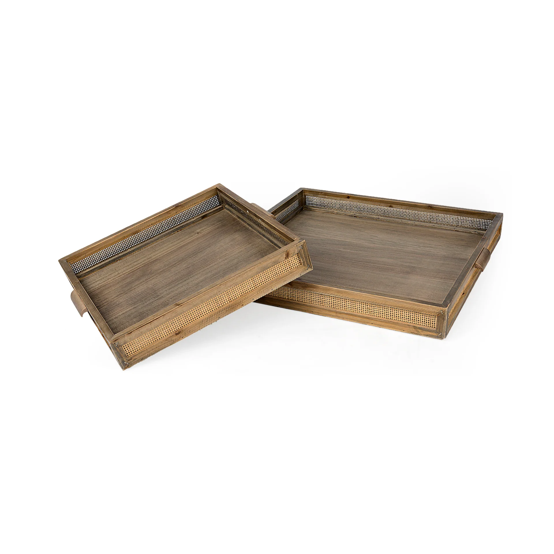 High-Performance Sonny Tray - Brown Wood and Wicker Square Trays Fashionable