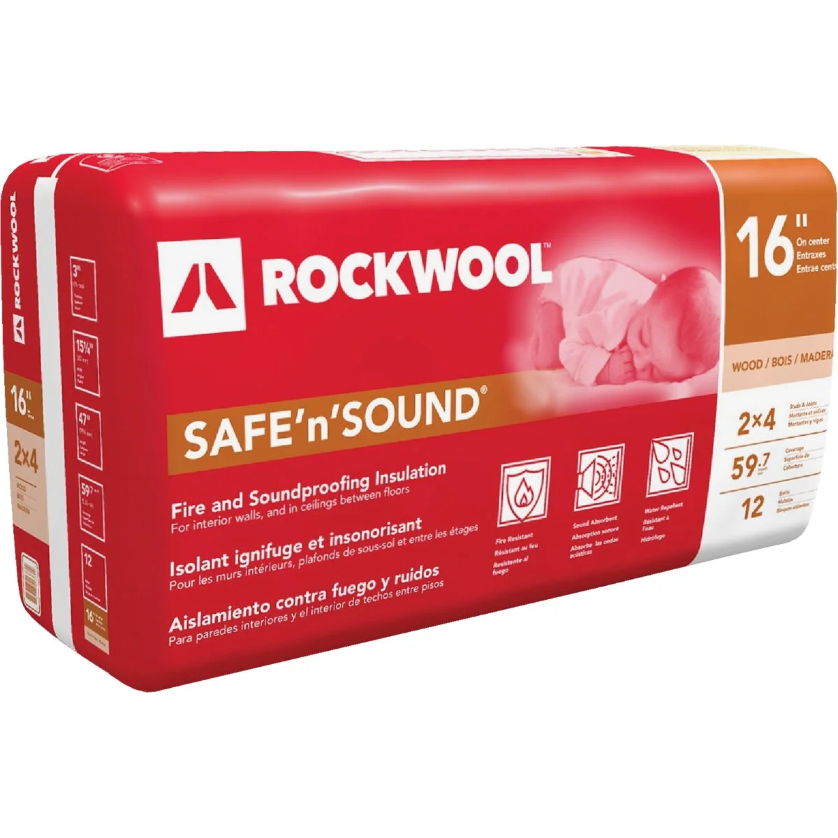 Trendy Rockwool Safe N Sound 16 In. x 47 In. Stone Wool Insulation 12-Pack Reusable