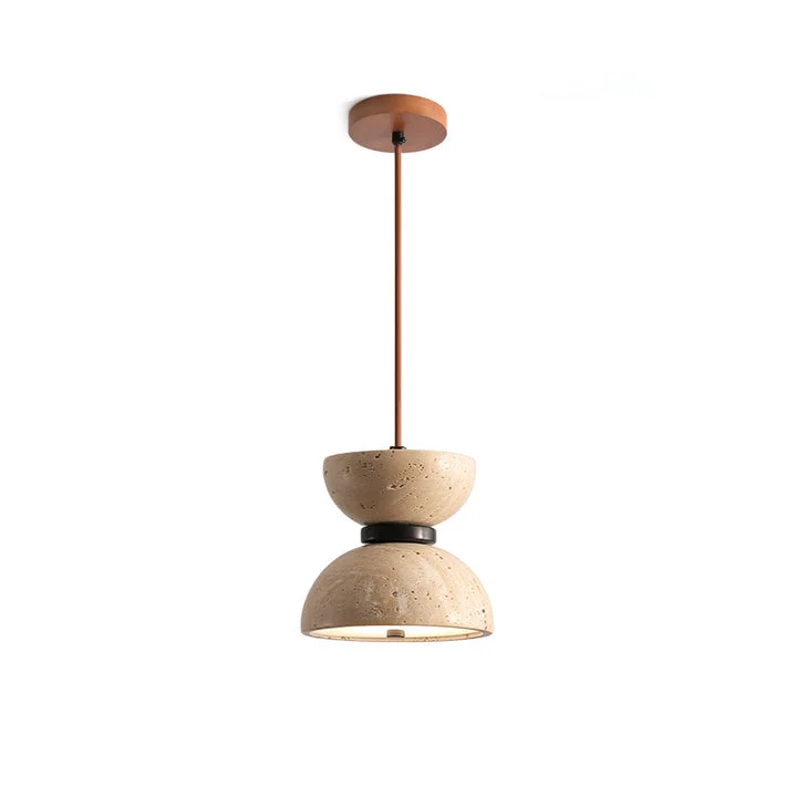 Top-Quality Japanese Style Double Bowl Travertine Pendant Light Advanced