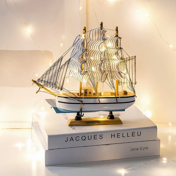 Expertly Made Wooden Sailing Boat Model Natural