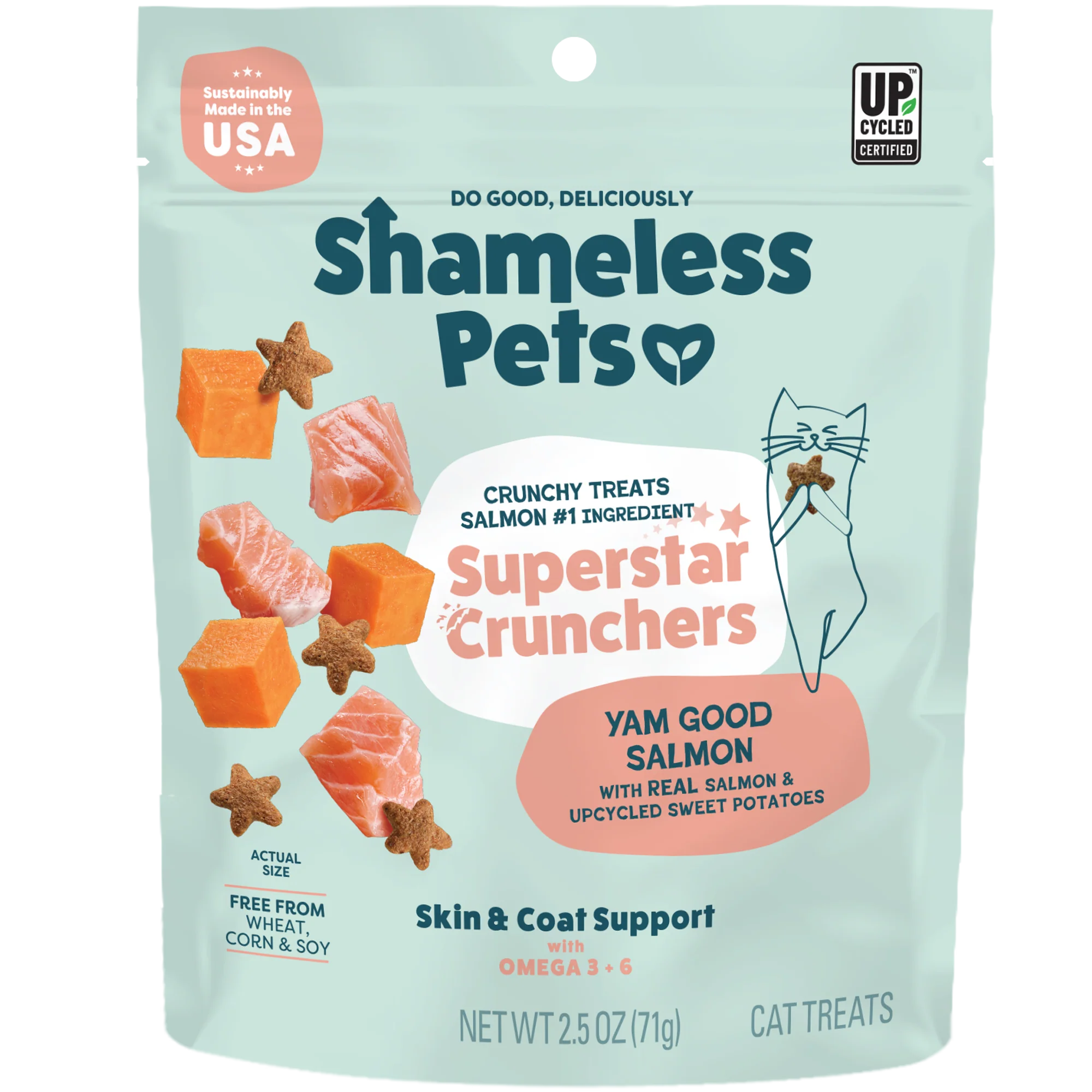 Clean Shameless Pets Yam Good Salmon Crunchy Cat Treats Specialty