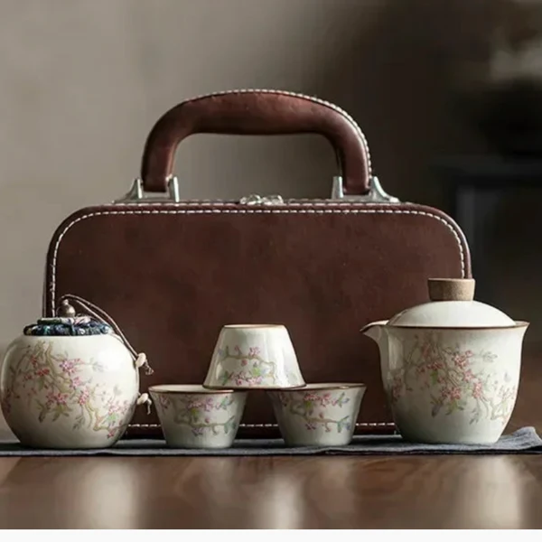 Proven Peach Blossom Ceramic Travel Tea Set with Case Relaxed
