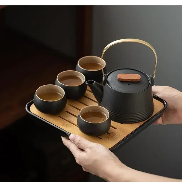 Recyclable Black Ceramic Kung Fu Tea Set with Travel Case Dragon Tea Pet Smooth