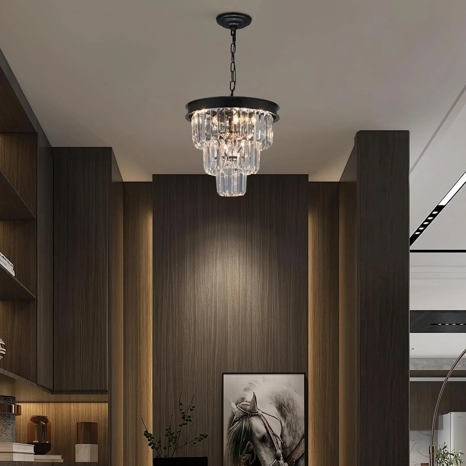 Superior Black Four Light Crystal Chandelier Dining Pendant Enhanced