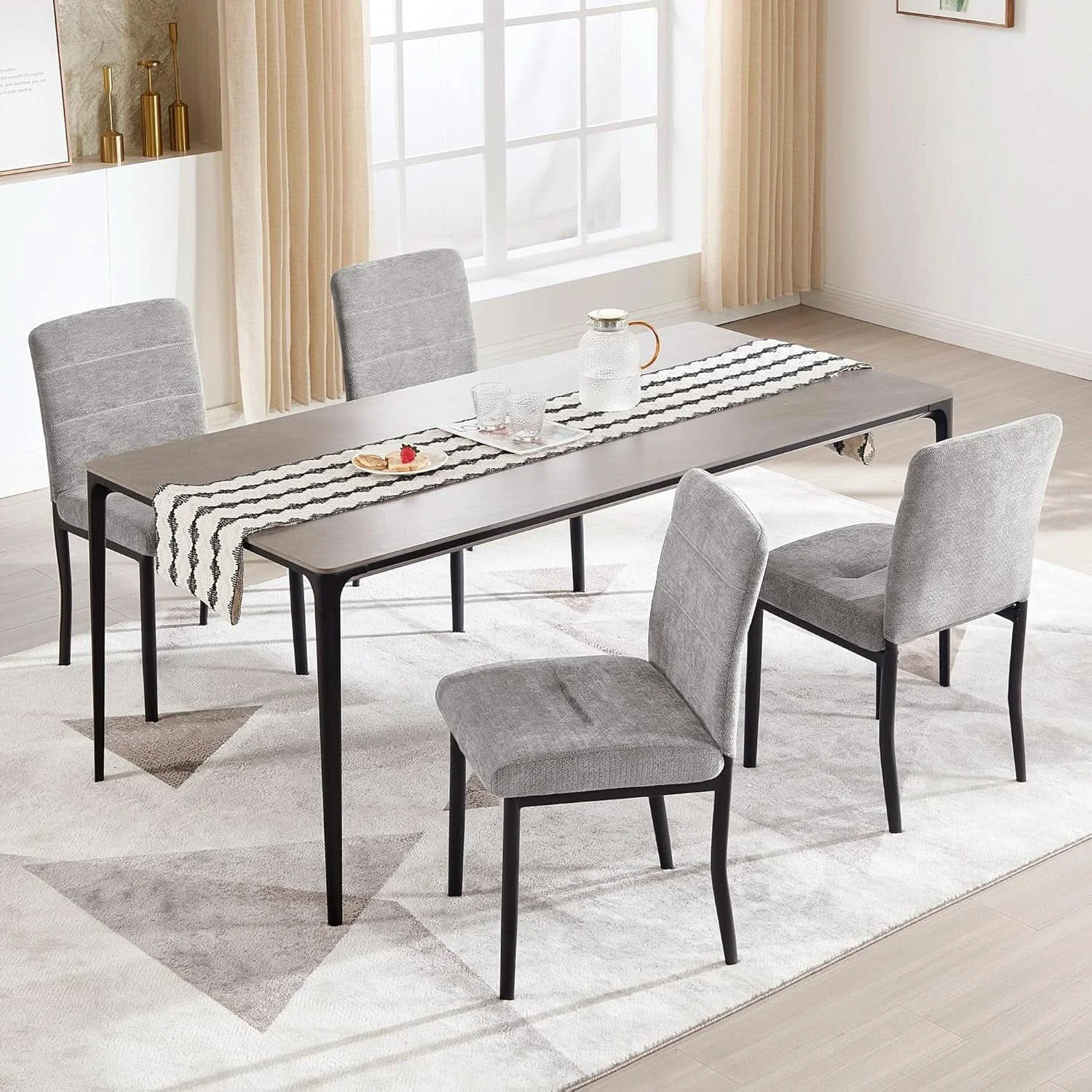 Traditional Fabric Upholstered Parsons Dining Chairs Metal Legs Dependable