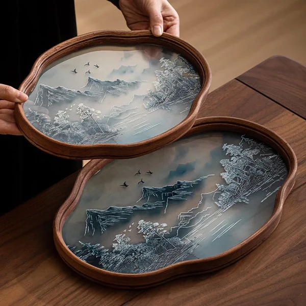 World-Class Bamboo Wood and Glass Tea Tray Eco-Friendly