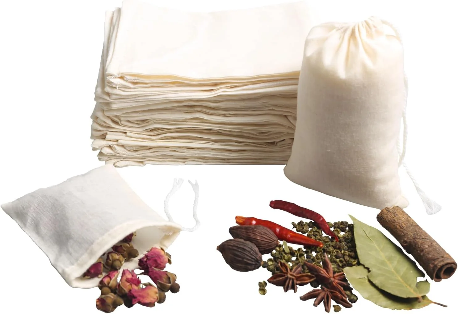 Organic Eketirry Spice Bags 20pcs Reusable Empty Tea Bags Muslin Strainer Bags Soup Bags for Cooking Natural Cotton Fine Mesh Cheesecloth Bags for Cold Brew Coffee 2 x3Inch Casual