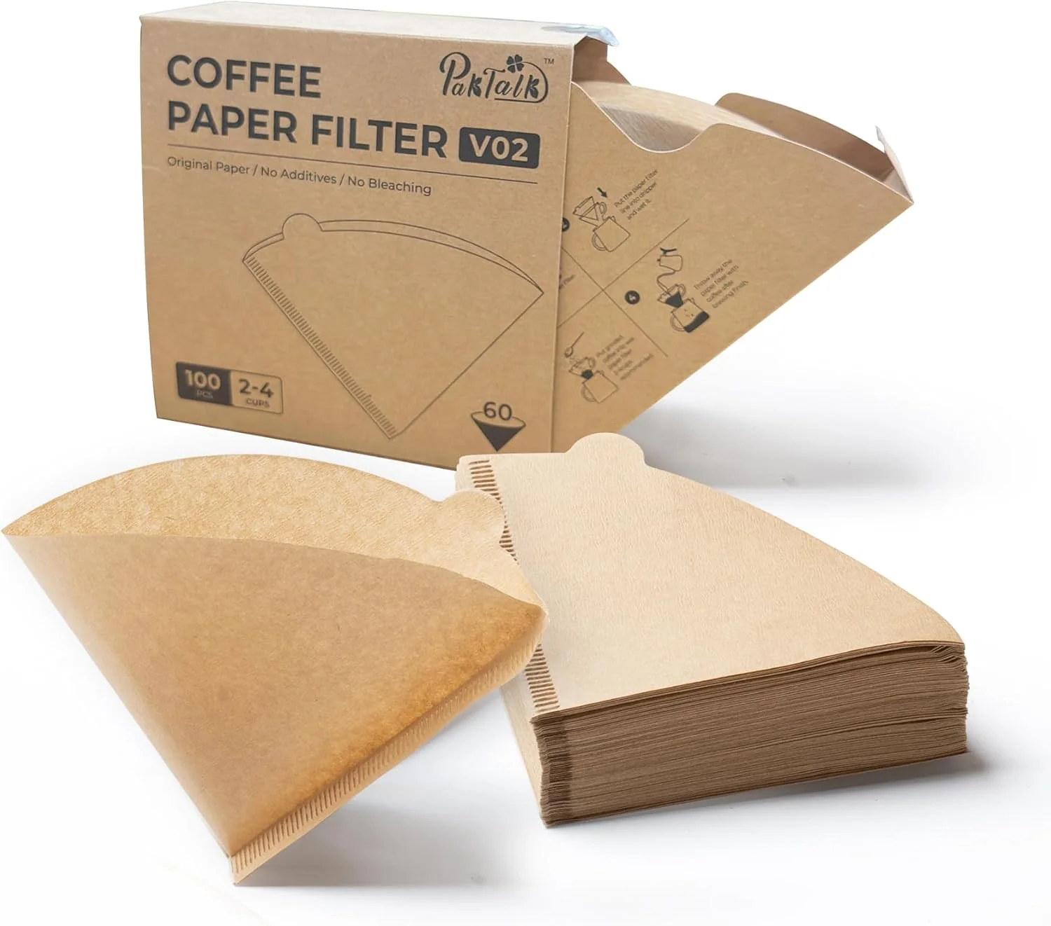 Healthy Coffee Filters V60 Coffee Filter Size 02 Cone Coffee Filters 2-4 Cups for Pour Over and Drip Coffee Maker Natural Brown 100 Count Luxury